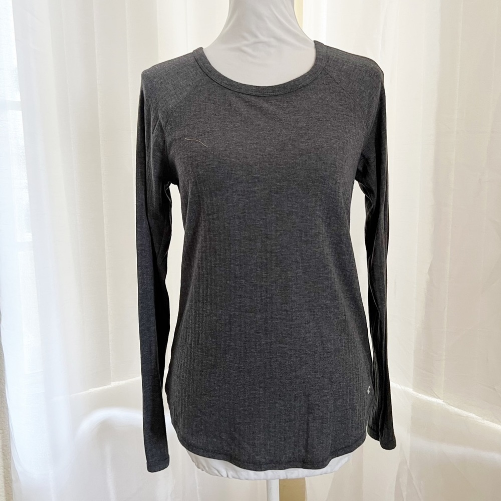Hollister Long Sleeve Top Size L Charcoal Grey Ribbed Must-Have Collection
